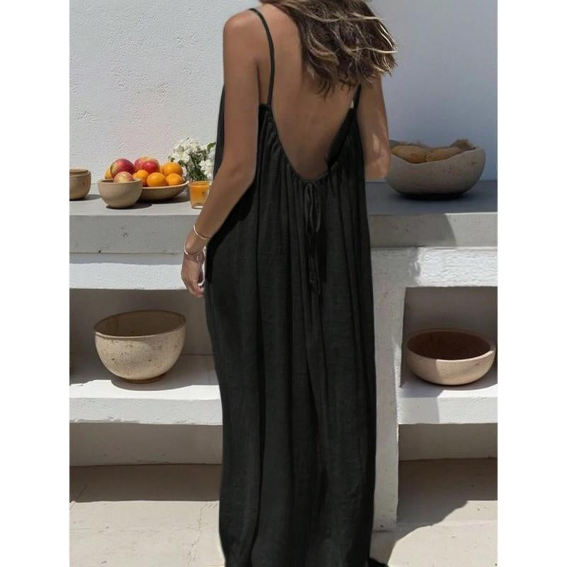 Women'S Solid Color Cami Lounge Dress, Elegant Sleeveless Long Dress for Summer, Ladies Sleepwear for Indoor Wear