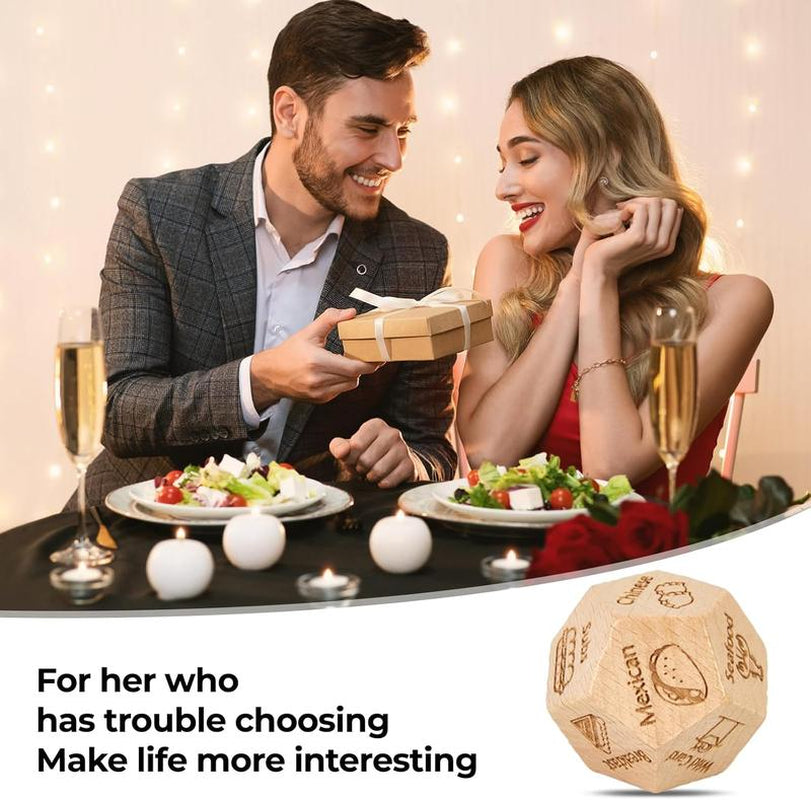 Date Night Food Dice for Couples - Wooden Decision Dice with 12 Food Choices - Perfect for Valentine'S Day, Anniversary, Christmas, and Birthday Gifts - Funny and Durable Gift for Him and Her